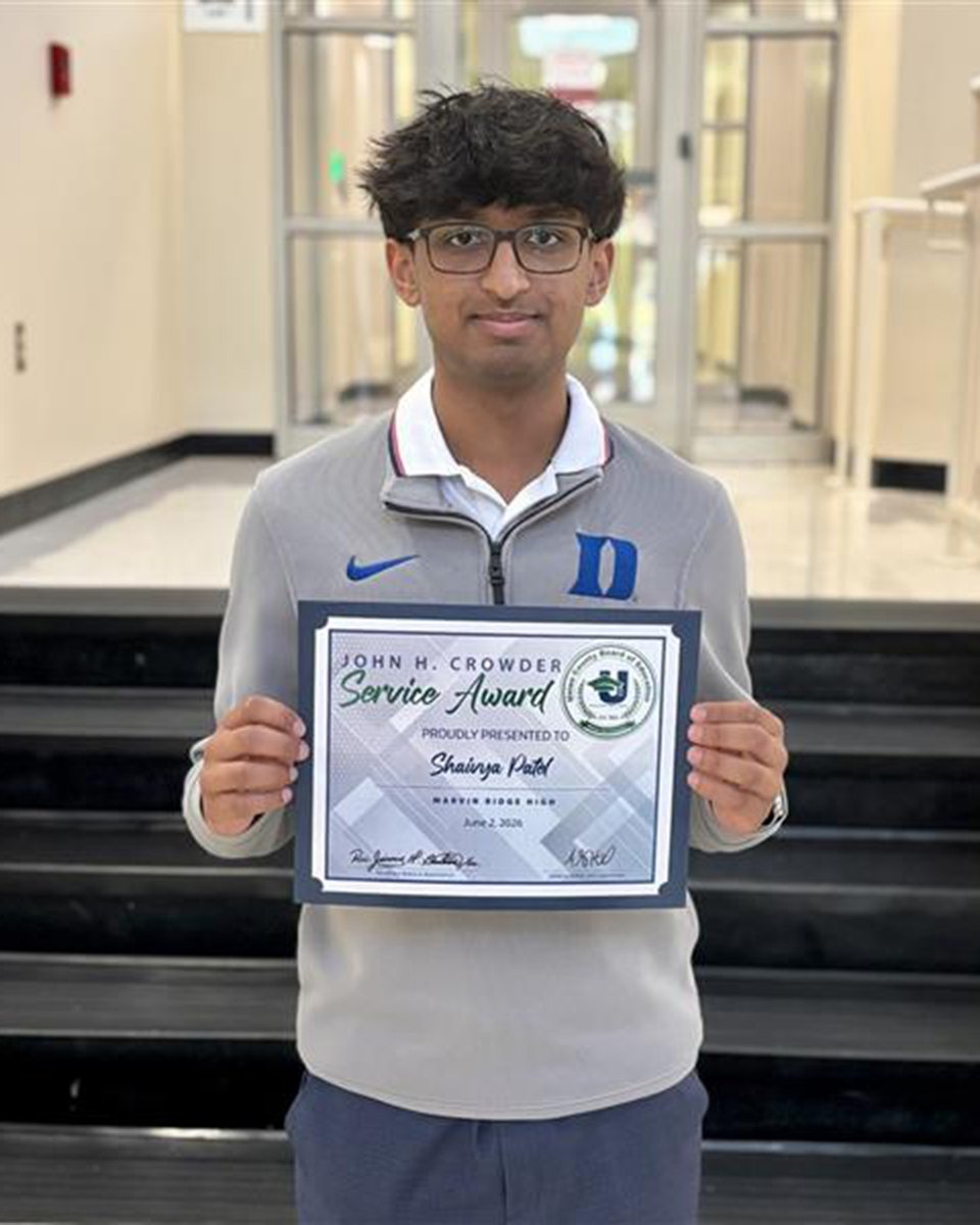 UCPSNC's tweet photo. Congratulations to Shaivya Patel, a senior at @MarvinRidgeHSNC, who was honored with the John H. Crowder Service Award at tonight's Union County Board of Education meeting: https://t.co/CGaQilhNtM @AGHoulihan https://t.co/gsh9v9hZ19