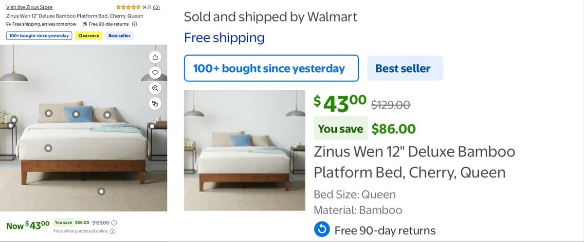 glitchaddicts's tweet photo. $130 QUEEN SIZE BED FOR $43

Walmart just dropped the price on this bamboo queen size bed platform to $43

This will sell out 

Free shipping

https://t.co/w0f9ohIsLl #ad https://t.co/DXjQdZedTE