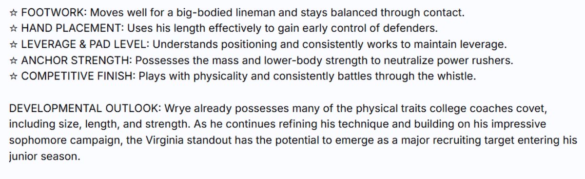 CoachBradLutz's tweet photo. College coaches, don’t miss @sixstarfootball write-up on Caleb Wrye’s (William Byrd HS - 6’4” 305 - c/o 2028) performance at ETSU’s camp. 
@JoeyOrck @CoachBWolfe @CoachMooreVT @JCPrice59 @CoachKaster @CoachRobSale @_CoachJHairston @Coach_Armstrong @coachmcompton @CoachGaryBass https://t.co/DZMXyHHQY6