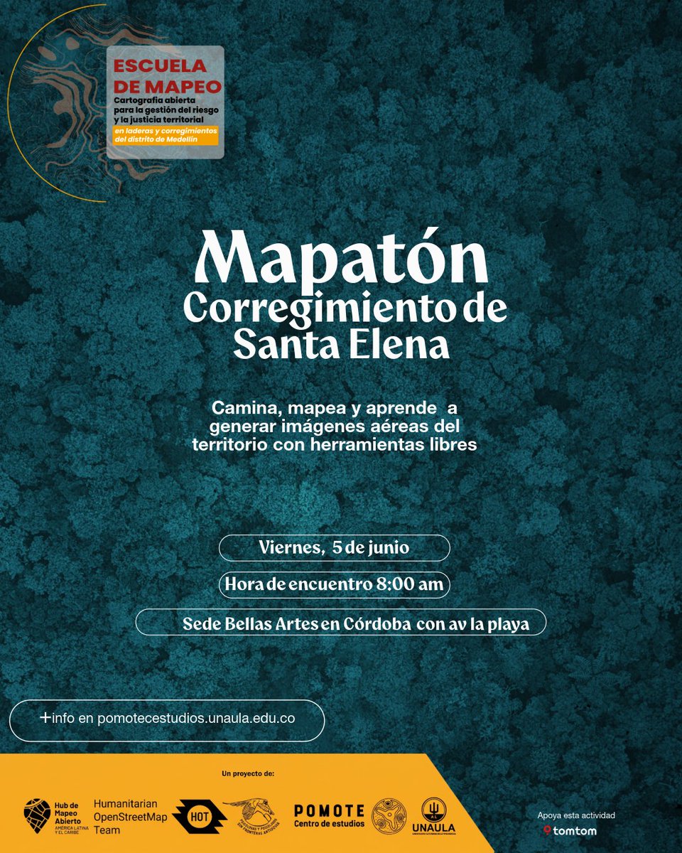 MapHubLAC's tweet photo. ¡Mapatón en Santa Elena! 🗺️
Un territorio de conflictos socioambientales que vamos a poner en el mapa, caminando y mapeando juntas.

📅 Vie 5 jun | 8:00 am
📍 Palacio de Bellas Artes, Medellín

👟 No se requiere experiencia previa · entrada libre
🔗 https://t.co/zuFhBIzEGx https://t.co/FmkUk5PwyK