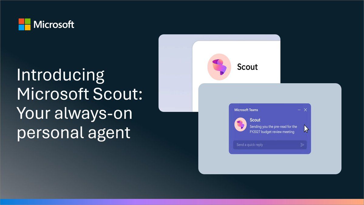 AlphaBalzer's tweet photo. Microsoft just introduced Scout, an always on personal agent that actually follows through on your work.

• 🧠 Learns your priorities
• 📅 Coordinates meetings across time zones
• ⚡ Acts without constant prompts
• 🔒 Secure/Fast

📎 https://t.co/kjLn2Vua2x https://t.co/6mlnH4thbM