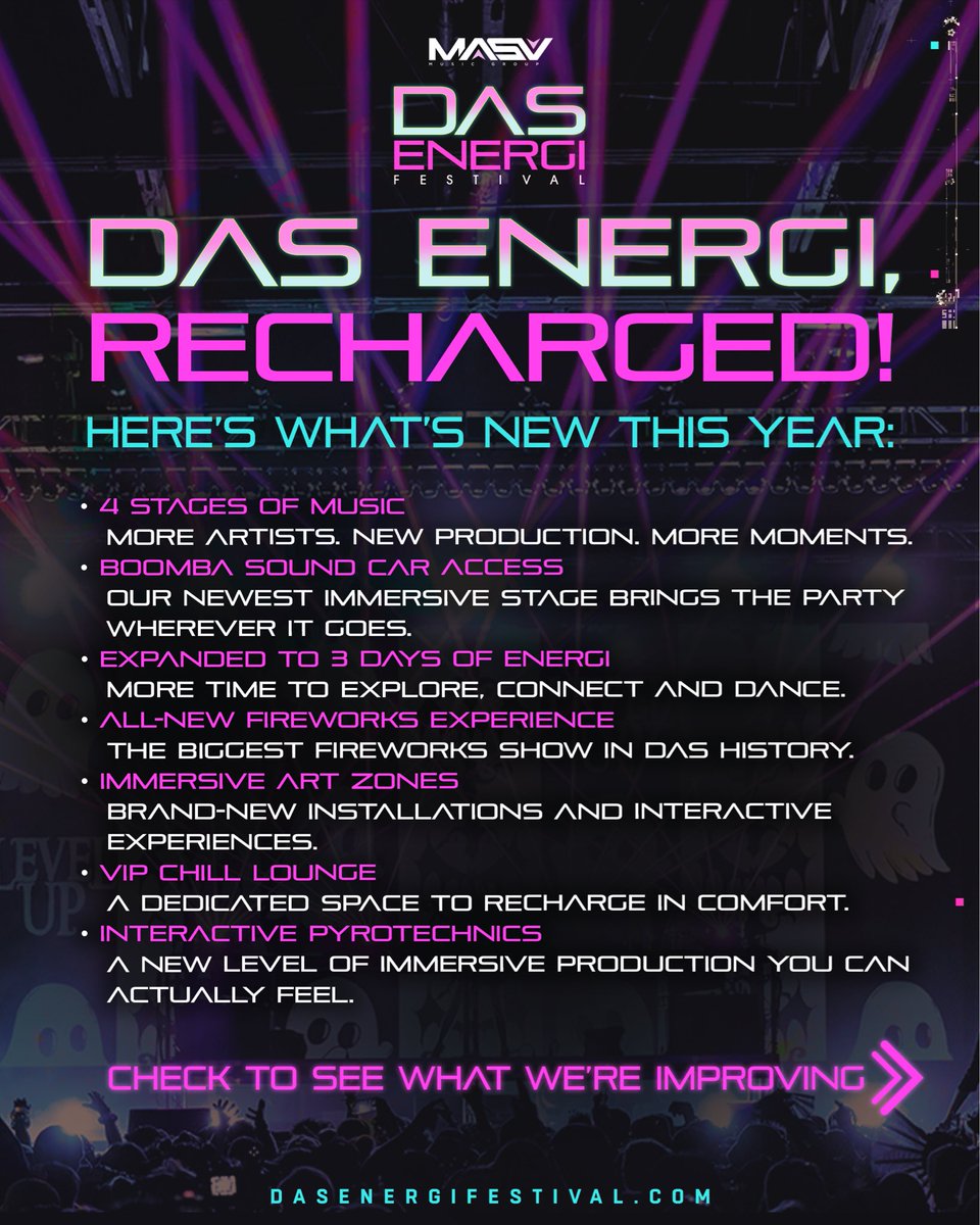 DasEnergiFest's tweet photo. We’re evolving! ⚡️

Check out what’s new and improved at Das this year ⬆️ We took your feedback and are bringing you an even bigger, better and more immersive festival experience in 2026 🔊🔮 

Ready to make it official? Lock in payment plans + 3-day passes at the 🔗 https://t.co/umZYm0NzFB