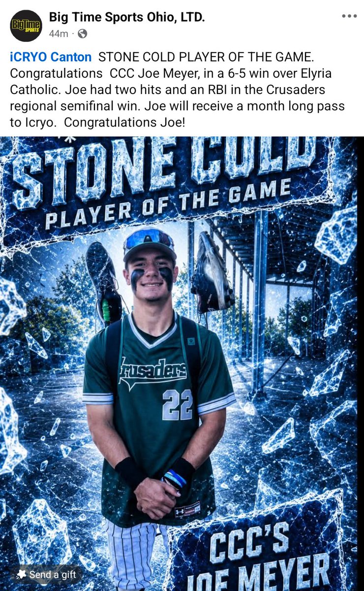 btsohio's tweet photo. ICRYO STONE COLS PLAYER OF THE GAME!!! Joe Meter of Canton Central Catholic https://t.co/IeeApcwiTa