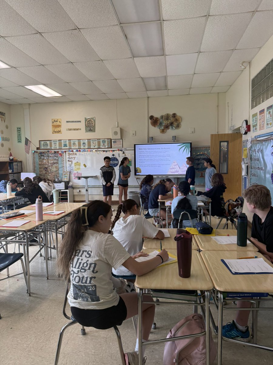 MsKSchnabel's tweet photo. Last week—we rocked our group presentations! Each group presented their travel package on one of the ancient civilizations we learned about. The class got to pick which civilization they would choose for their vacation! #WeAreBethpage  @BethpageUFSD @JFK_Bethpage @BethpageSSDept https://t.co/w0RAisqQgZ