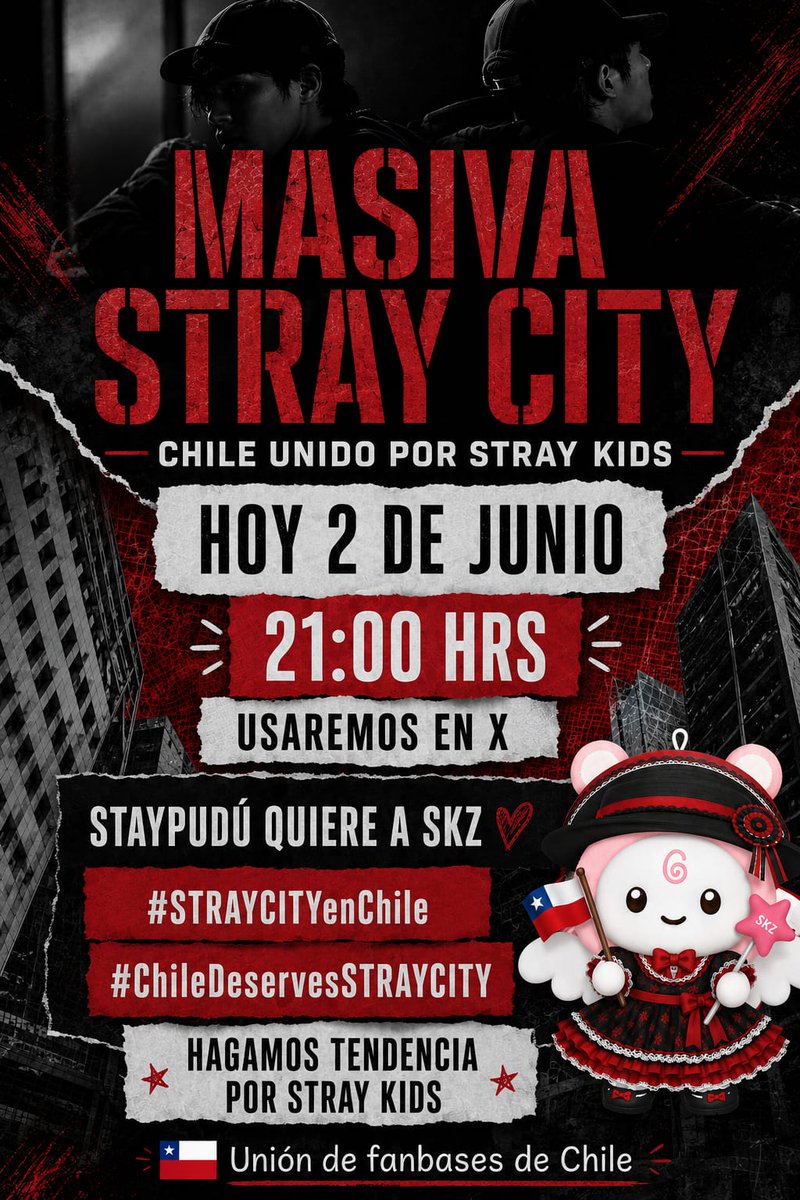 TeamStayChile's tweet photo. NUEVA SEMANA, NUEVOS TAGS ✨

Seguimos con las masivas! 

⏰ 21 horas
⚠️ Usa los tags a la hora indicada
@ Menciona solo a UNA cuenta en cada post
🚨 Interactúa con las personas que están usando los tags

STAYPUDÚ QUIERE A SKZ
#.STRAYCITYenChile
#.ChileDeservesSTRAYCITY 

@SKZUnionChile @ClubDeluluSKZ @staykids_cl @skzstaylatam_ @STAY__CHILE @StaysChileAyF @skz_voteystream 🇨🇱