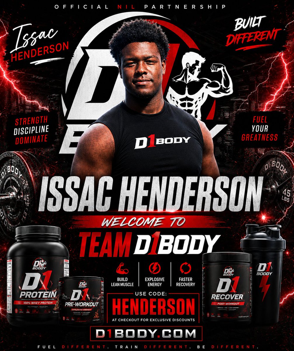 2027Henderson's tweet photo. Blessed to announce my partnership with @D1_Body as a Brand Ambassador. 🙏🏾

Appreciate everyone who's supported me on this journey so far my family, coaches, trainers, teammates, and everyone who's taken the time to believe in me.

I'm grateful for the opportunity and excited to represent a brand that believes in hard work and consistency.

If you're looking to check out D1 Body products, use my code HENDERSON for a discount.

Still working. Still learning. Still chasing bigger goals.

#AGTG #D1Body #NIL #ClassOf2027