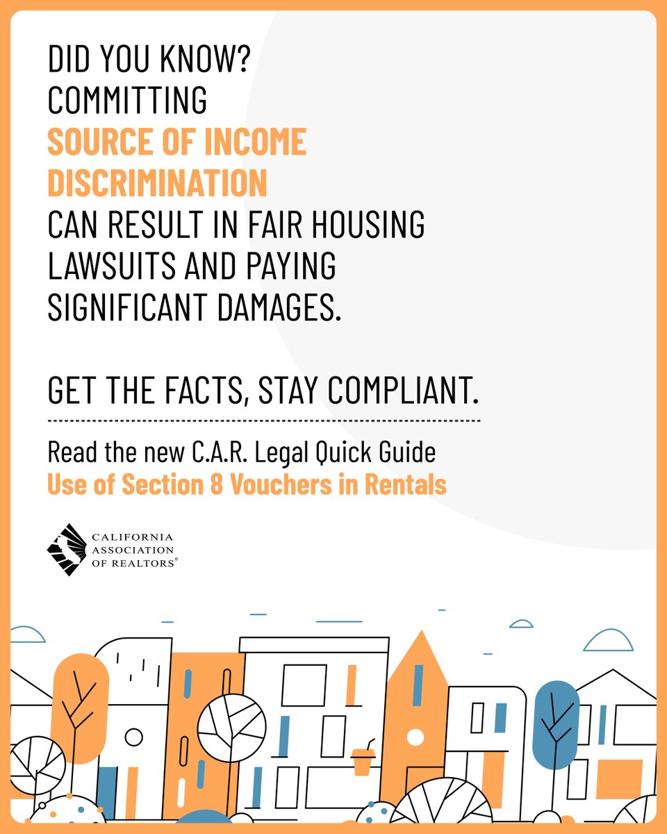 CAREALTORS's tweet photo. C.A.R.’s Legal Quick Guide, “Use of Section 8 Vouchers in Rentals,” explains how to handle Section 8 inquiries and use best practices with tenants in rental assistance programs. Access it https://t.co/qXI3W0SFjE (must be signed in to https://t.co/VRvDTsVAhq to view). https://t.co/jdShXoM4mz