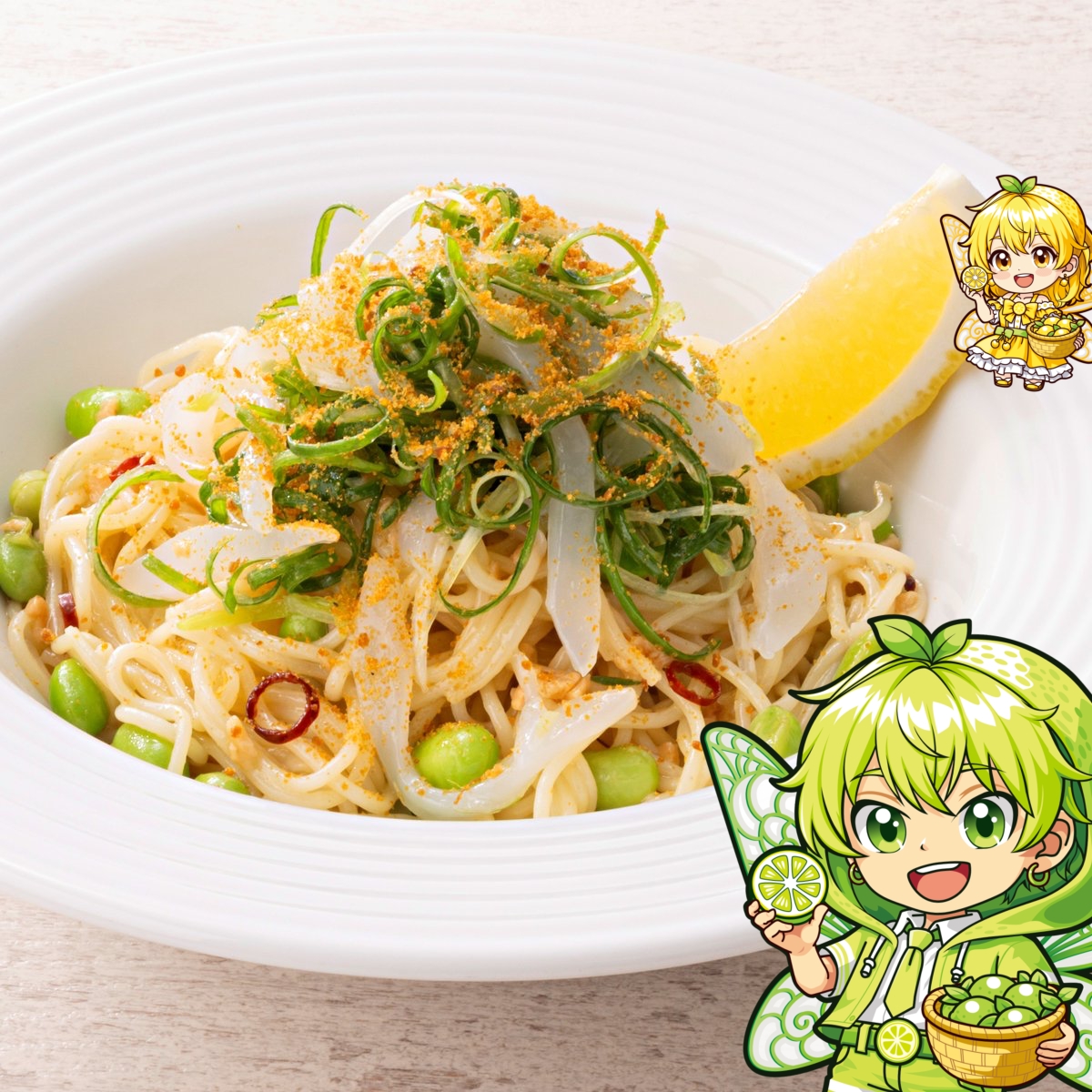 GP_bashamichi's tweet photo. カプリモーネは、夏のグルメフェア実施中❣
6月のパスタ「”ボッタルガ香る”九条ネギとコウイカの冷製スパゲッティ　レモン仕立て」は、濃厚なボッタルガ（カラスミ）をさわやかに仕立てた一皿🍋
冷たい冷製パスタに魚介の旨味が絡んだ絶品商品となっております☺

＃カプリモーネ応援隊 https://t.co/MbATzeNcLz