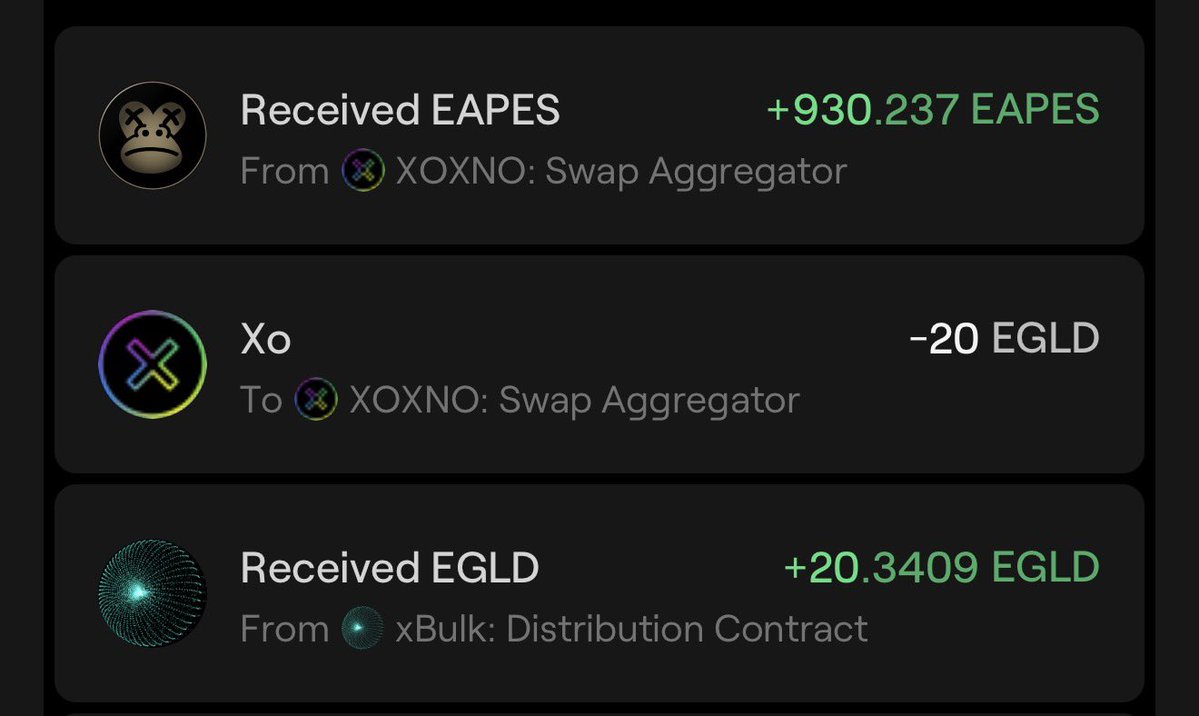 Ryoshi_versX's tweet photo. The 3rd EAPES BOND rewards hit today, and good God did it hit.  I received over 20 $EGLD in rewards, but because I’m so bullish on the EAPES project I rolled 20 EGLD into the projects $EAPES token.  It doesn’t get much better than free money earning more free money being staked on @OneDex_X for 9.77% APR.