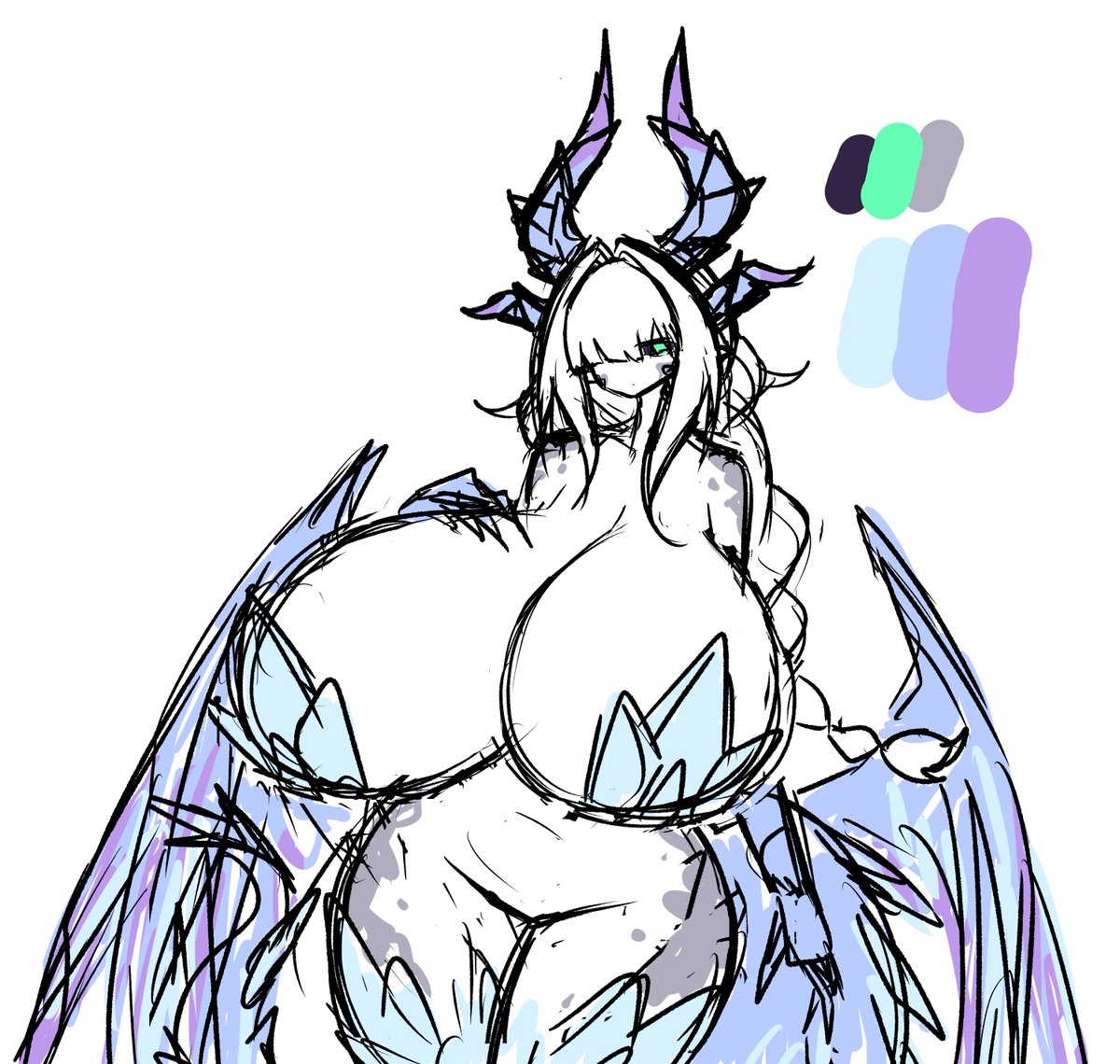secondfuton's tweet photo. I made this ice dragon OC earlier this year but didn't want to post it because boobs too big https://t.co/TrObYfQXMC