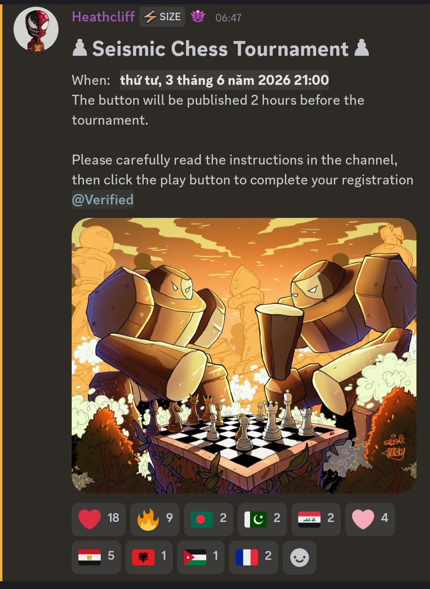 Canhduc3748's tweet photo. This week we're going to compete in chess with Seismic community again @SeismicSys https://t.co/x6DJDQcgDB