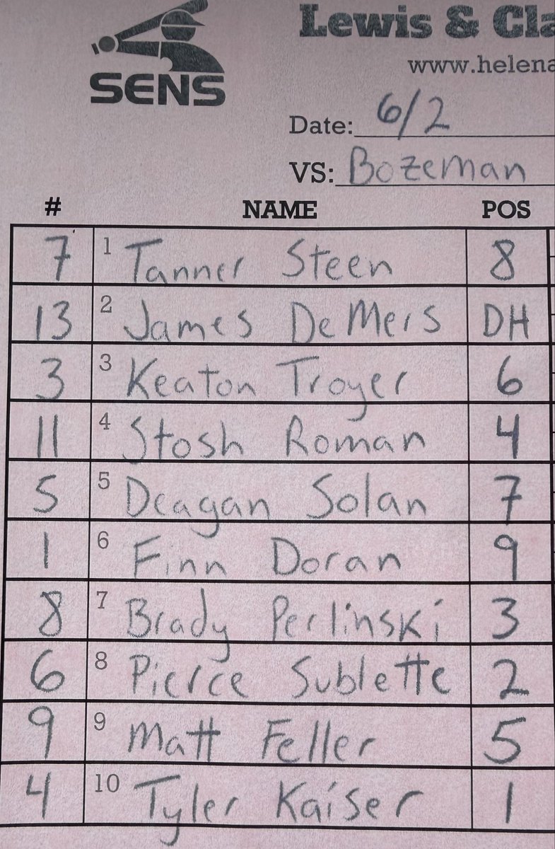 IR_DanielS's tweet photo. Welcome to Kindrick Legion Field and the opening of Montana/Alberta American Legion Baseball Class AA conference play

Helena Senators (22-1) and Bozeman Bucks (0-0)

Bucks roster made up of Gallatin &amp; Bozeman High players fresh off MHSA state tourney apps

Lineups ⬇️

#mtscores https://t.co/KQywWxX73l
