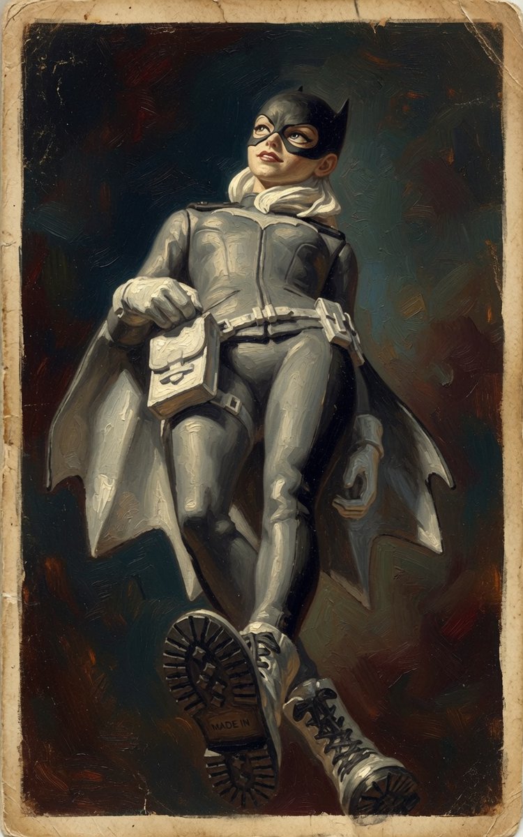 russellgoodson1's tweet photo. I asked Gemini to render the porcelain Bat Girl model in a 3/4 up angle and asked if it rendered it or found a fitting image.  It renders independently. Then I asked Grok to paint her with my favorite prompt. https://t.co/F7Tt8U4PFI