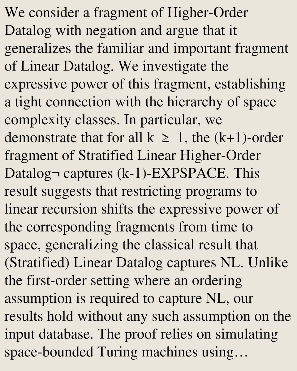 ProgPapers's tweet photo. From Time to Space: The Impact of Linearity in Higher-Order Datalog

Angelos Charalambidis, Babis Kostopoulos, Panos Rondogiannis
https://t.co/t6D46Iqkx4 [𝚌𝚜.𝙿𝙻 𝚌𝚜.𝙲𝙲 𝚌𝚜.𝙳𝙱 𝚌𝚜.𝙻𝙾] https://t.co/o39CuME5pU