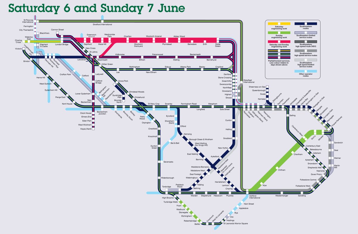 Se_Railway's tweet photo. 📆 Sunday 7th June:
❌Charing Cross and Waterloo East are closed.
🚌 Buses replace trains between Ashford International &amp; Ramsgate.
🚌 Buses replace trains between Tunbridge wells &amp; Battle . https://t.co/rDJJFDIKKZ