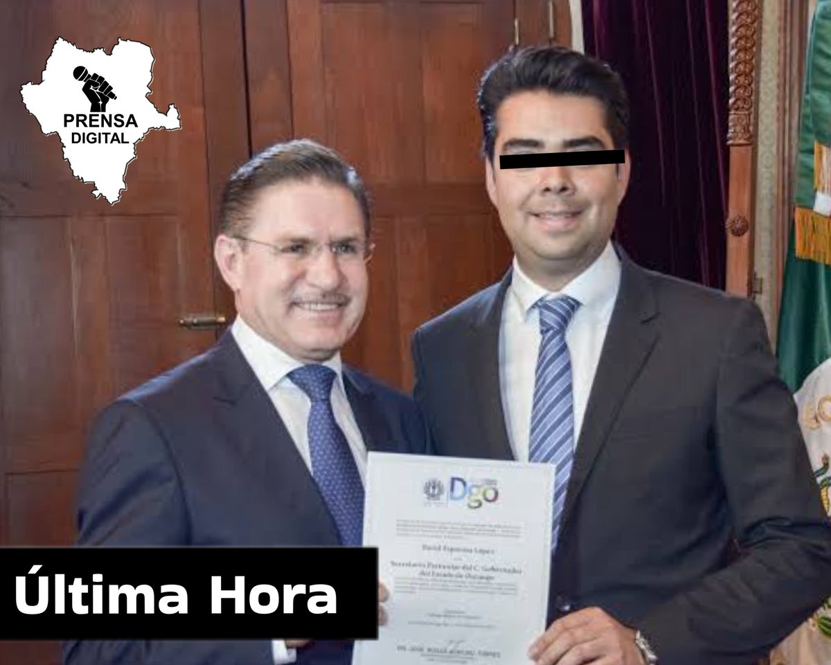 PrensaDigital9's tweet photo. 🔴 Se habla de la posible detención por la Fiscalía Anticorrupción del ex funcionario de la administración de José Rosas Aispuro Torres.
Se trata de David N, quien fungiera como secretario particular del ex gobernador.

Hasta el momento, pese a que se ha solicitado información a las autoridades correspondientes, no existe una postura oficial sobre estos hechos. Las autoridades no han confirmado ni desmentido las versiones que circulan desde este martes.

#PrensaDigital #Noticias #Durango