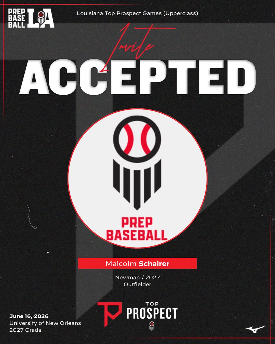 PrepBaseballLA's tweet photo. 🎟️ #𝐋𝐀𝐓𝐏𝐆𝟐𝟔 𝐈𝐧𝐯𝐢𝐭𝐞 𝐀𝐜𝐜𝐞𝐩𝐭𝐞𝐝

We’re excited to see the following players at the Upperclass Top Prospect Games on June 16th at the University of New Orleans.

‘27 Porter Rutledge (Oak Forest Academy)

‘27 Malcolm Schairer (Newman)

‘27 Kade Schambough (Teurlings Catholic)

‘27 Cole Schexnaider (ARCA)

Event page with complete roster and all the details below ⬇️ 

#BeSeen

🖇️ https://t.co/I0hKpmdM0I
