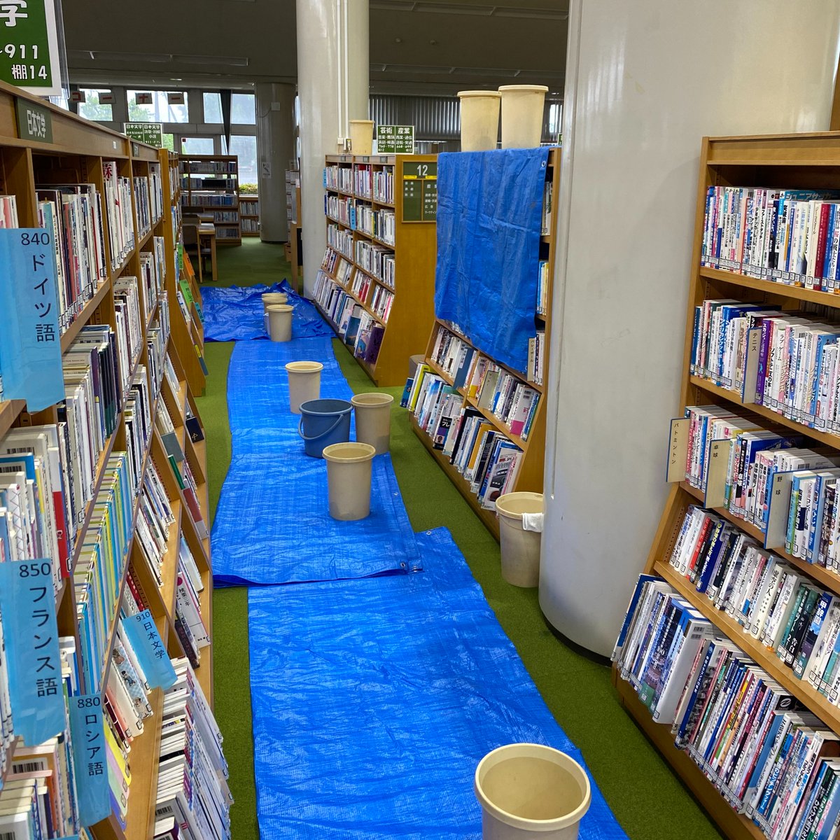 yachimata_lib's tweet photo. 【臨時休館のお知らせ】台風6号による雨漏りのため本日6月3日(水)は臨時休館します。また、暴風雨のため、移動図書館の巡回も中止します。なお、施設内が整い次第開館いたします。ご迷惑をおかけしますが、ご理解ご協力のほどよろしくお願いいたします。#台風6号 https://t.co/hG2B8Fes46