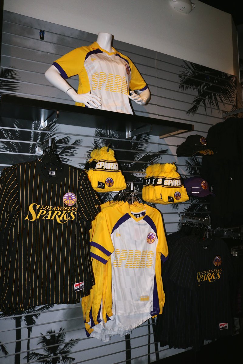 teamlastore's tweet photo. Introducing the LA Sparks Injection Collection from @NewEraCap 💛👏 Featuring a soccer jersey, shorts, &amp; a variety of tees—you don’t want to miss this exclusive drop. Now available online &amp; in-arena when doors open at 6pm. Link in bio or head to Team LA Store! #teamlastore https://t.co/A1BFHkV39l
