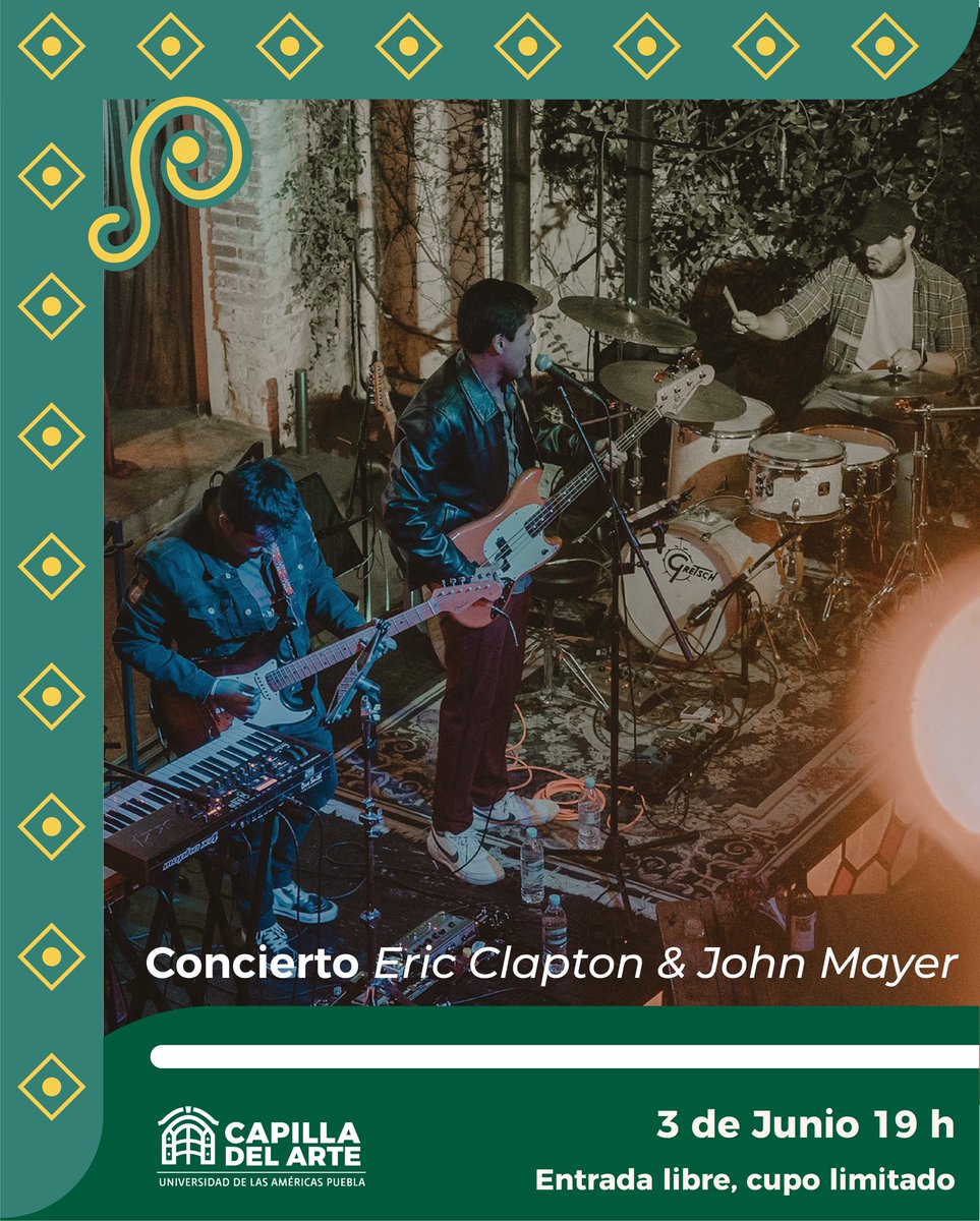 CapilladelArte's tweet photo. 🎸 Este miércoles disfruta un recorrido por los sonidos de Eric Clapton y John Mayer.

🕖 19:00 h
📍 Capilla del Arte UDLAP
🎟️ Entrada libre

#CapillaDelArteUDLAP #MiércolesMusicales #MúsicaEnVivo https://t.co/HHVQHq7qiN