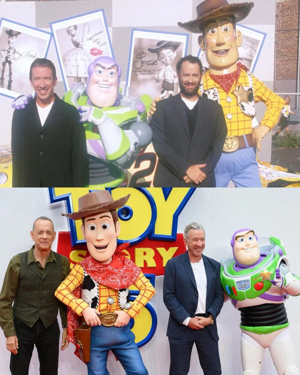 nostalgiaa's tweet photo. Woody and Buzz Lightyear reunite at ‘Toy Story 5’ premiere (1999 vs 2026) https://t.co/7XGGwW6yev