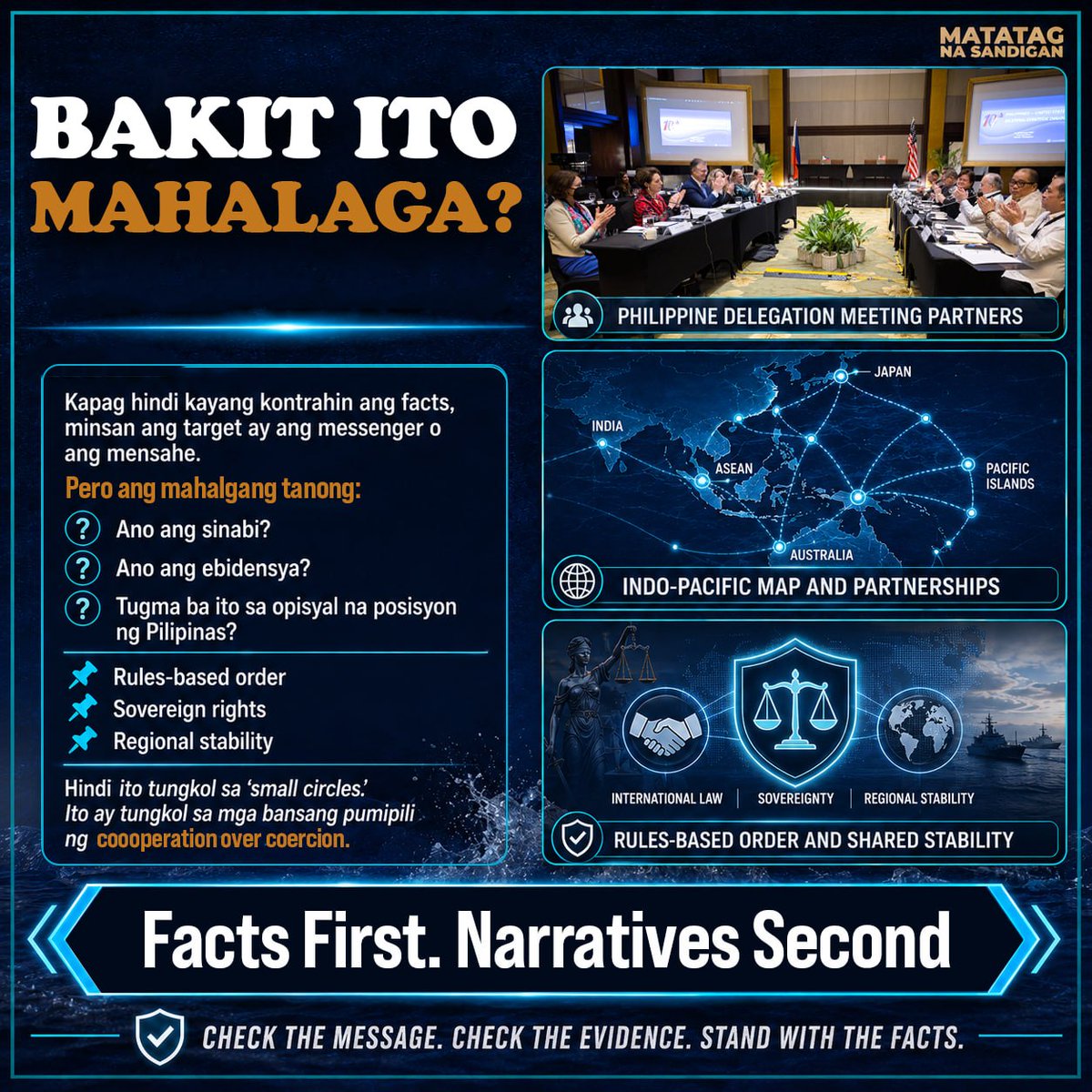 mn_sandigan's tweet photo. Facts over spin.

#MatatagNaSandigan
#ShangriLaDialogue
#FactsFirst
#RulesBasedOrder
#WestPhilippineSea
#SovereigntyMatters
#KnowTheFacts
#TruthOverPropaganda
#RegionalSecurity
#Philippines
#IndoPacific
#FactCheckPH
#CooperationNotCoercion
#MaritimeSecurity
#StayInformed https://t.co/iK3fmuPs8G