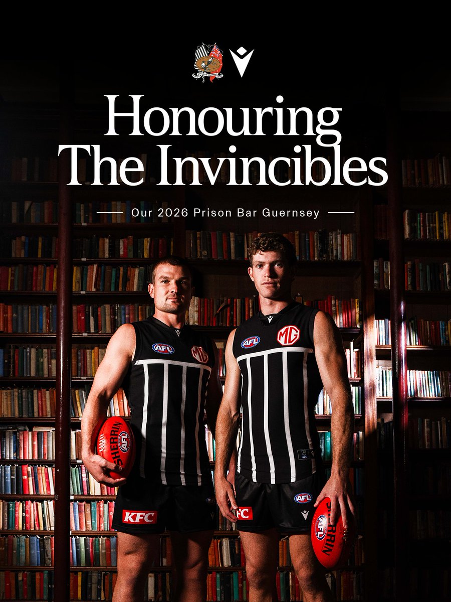 PAFC's tweet photo. Honouring the Invincibles 🖤🤍

Our 2026 Prison Bar guernsey pays tribute to the unbeatable team responsible for one of Port Adelaide’s most dominant eras.

📝 https://t.co/tXksqb3nll https://t.co/Lq7Ehd79tG