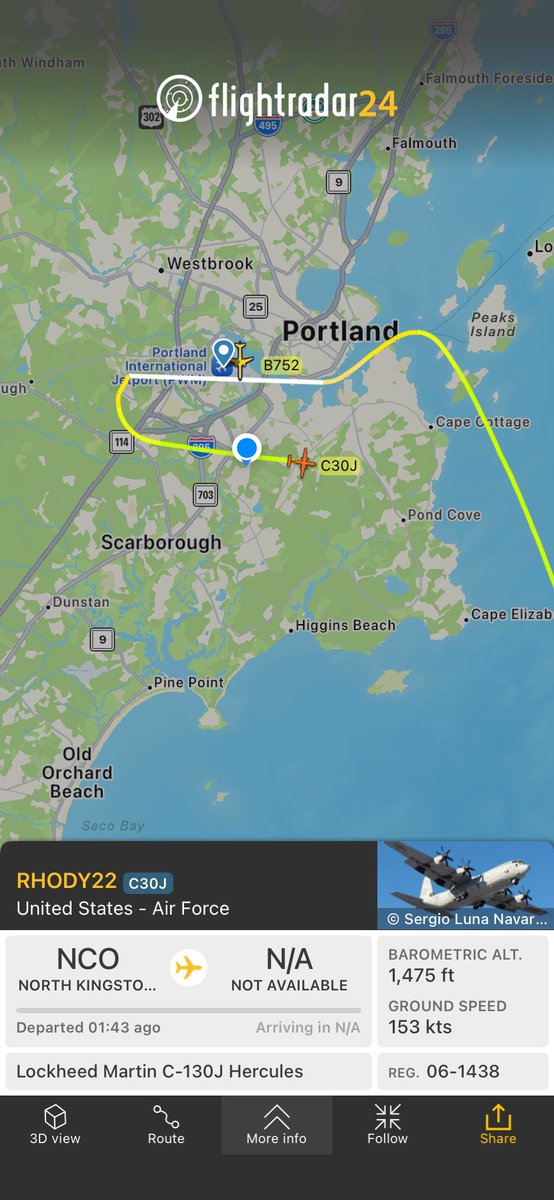 Mainefly's tweet photo. Right over my house. Knew it was a C-130 just by the sound. 

Flight from North Kingstown 
https://t.co/xyG6iUYoMX https://t.co/iUlxffe5QE