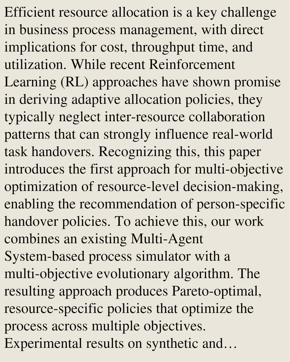 PIN's tweet photo. From Global Policies to Local Strategies: Multi-Objective Optimization of Resource-Specific Handover Policies

Lukas Kirchdorfer, Artemis Doumeni, Han van der Aa, Hugo A. López
https://t.co/aL1uHWrCwN [𝚌𝚜.𝙼𝙰] https://t.co/jYVe4j8ErH