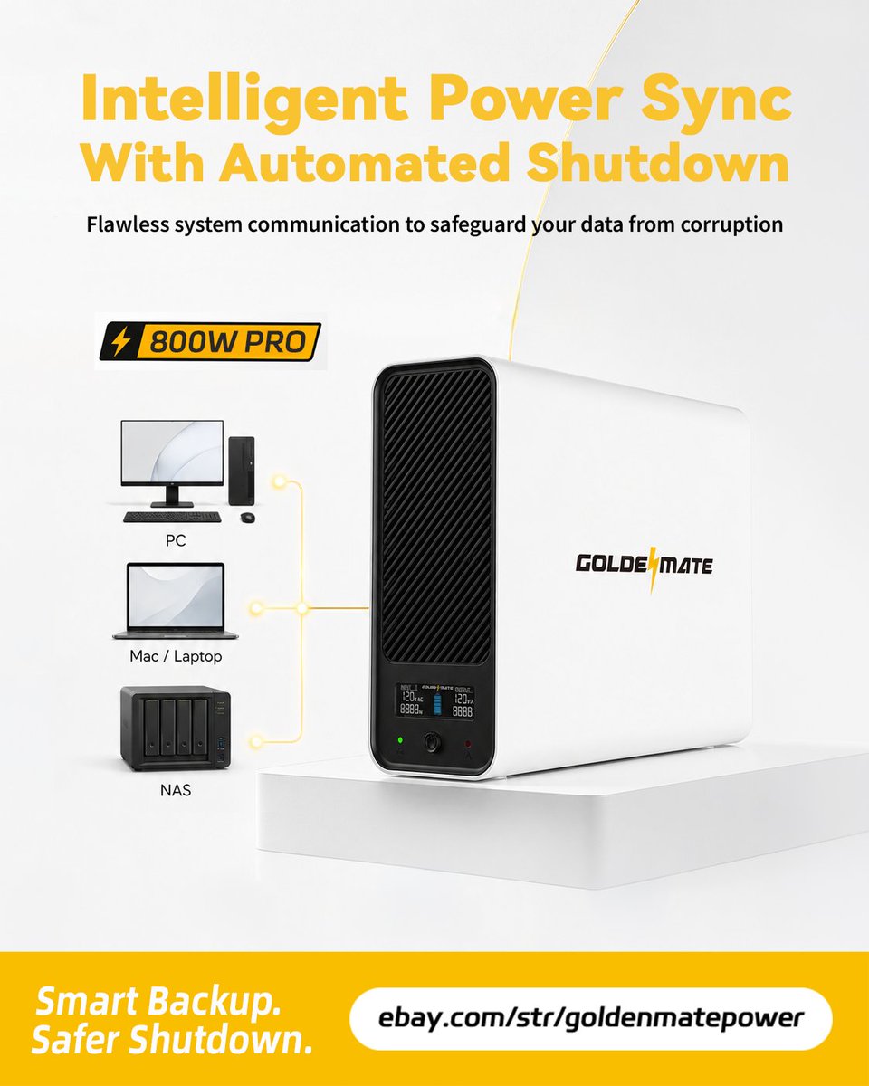 goldenmatepower's tweet photo. 🔋 Goldenmate LiFePO4 UPS delivers reliable backup power with premium lithium iron phosphate cell quality, faster transfer times, and smart communication with your PC, Mac, or NAS server. https://t.co/YY67fPCBr8