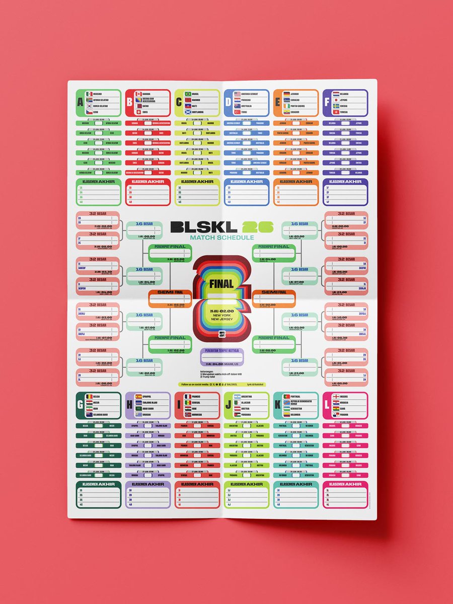balsikel's tweet photo. Jadwal pertandingan Piala Dunia 2026 sudah jadi (belum sempat dicek jadi maaf kalau ada kesalahan). Dibuat agar bisa dicetak dengan printer standar. Didesain agar hemat tinta dan kertas.

Langsung saja diunduh: https://t.co/ilFsA7INZt https://t.co/u33VFtNSup