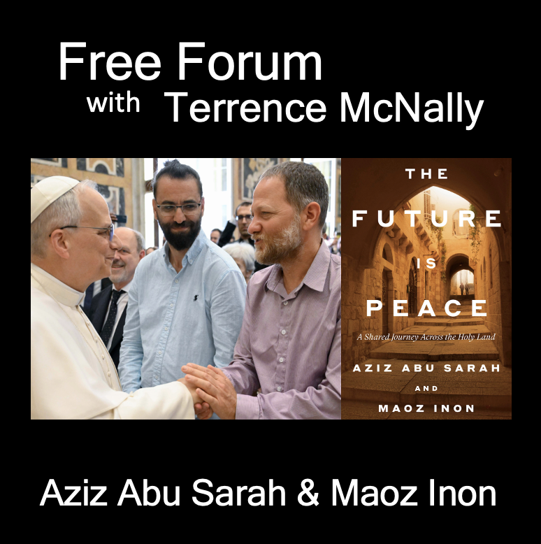 mcnallyterrence's tweet photo. Podcast: THE FUTURE IS PEACE-AZIZ ABU SARAH (Palestinian) &amp; MAOZ INON (Israeli) - ApplePodcasts, YouTube, most podcast sites, https://t.co/MDRe02g8dg - Links to podcast, articles: https://t.co/BlI7kLhqza https://t.co/s4Khgm4UJt