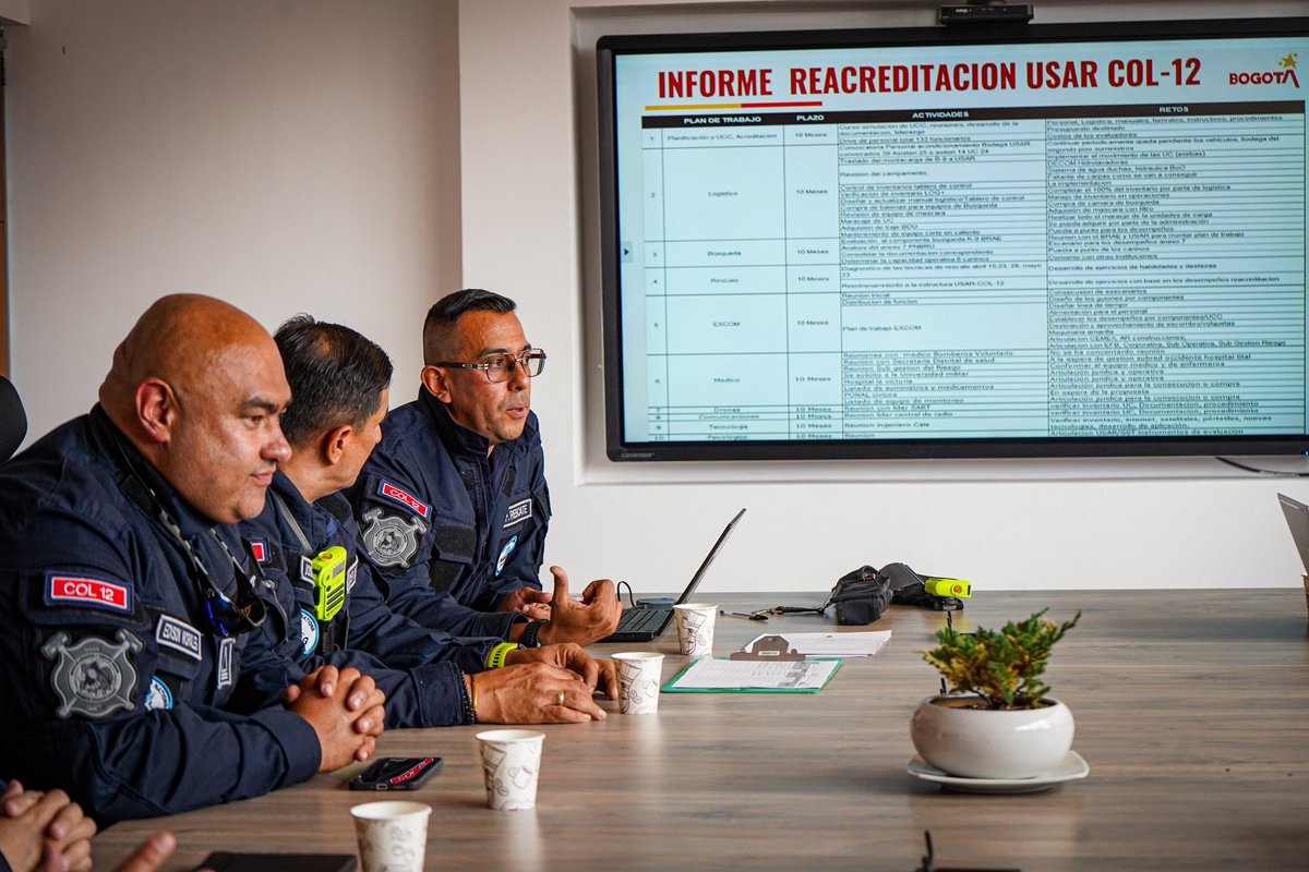 PaulaXHenaoE's tweet photo. Hoy estuvimos reunidos junto a nuestro Equipo Especializado de Búsqueda y Rescate Urbano USAR. Se analizó la experiencia en el proceso de reclasificación USAR COL-1, INSARAG, ante las Naciones Unidas, con el liderazgo de la @UNGRD y que se encuentra en la recta final con el ejercicio de evaluación; y avanzamos en la definición de estrategias claves para el proceso de reacreditación USAR COL-12 nivel pesado.

Estos procesos responden a las tareas de preparación de la respuesta ante el escenario de riesgo de rescate urbano bajo los más altos estándares internacionales de calidad.