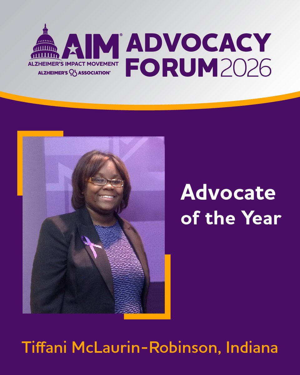 alzassociation's tweet photo. “I stand here committed to using my voice to ensure that no family walks this journey alone in their most vulnerable moments, and to answering that call for others. Because legacy is not just what we inherit — it’s what we choose to carry forward."

Congratulations to Tiffani McLaurin-Robinson of Indiana for being named our 2025 Advocate of the Year at #alzforum!

Tiffani has used her voice to bring newly elected policymakers into the fight to #ENDALZ and to improve caregiver resources for those in her state.