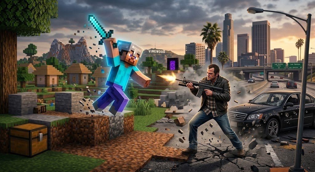 WilliamDen43834's tweet photo. Who wins?  Steve Minecraft (creative mode) VS Trevor Philips (Directors mode all OP settings)? #minecraft #gta5 #fypシ゚viral @Minecraft @RockstarGames https://t.co/6rAzAXGl8l