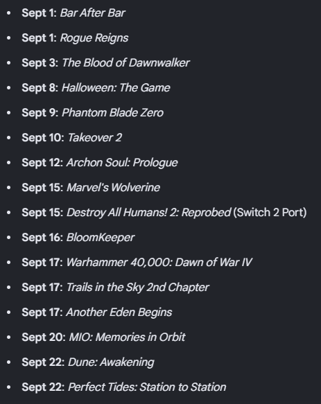 pory_leeks's tweet photo. September is where video games go to die https://t.co/W4x0iEZw1G