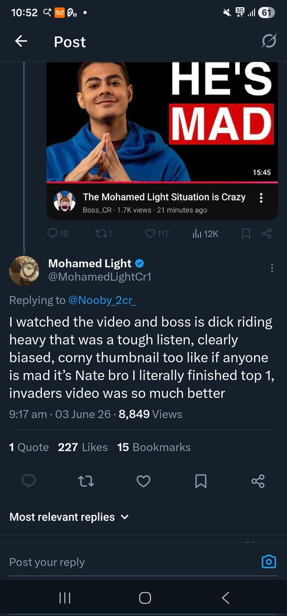 LiveprofCr's tweet photo. Can I just say this is the most retarded thing ever... does he not know what CTR is? Does he not know he is more popular than nate? You are an absolute sped @MohamedLightCr1 https://t.co/UbmOvQBNIN