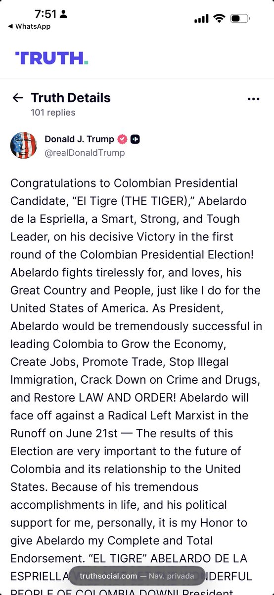 darcyquinnr's tweet photo. Tal y como les anticipé ayer en mis secretos Trump adhiere a la campaña de Abelardo de la Espriella https://t.co/yCsj3mL5bb