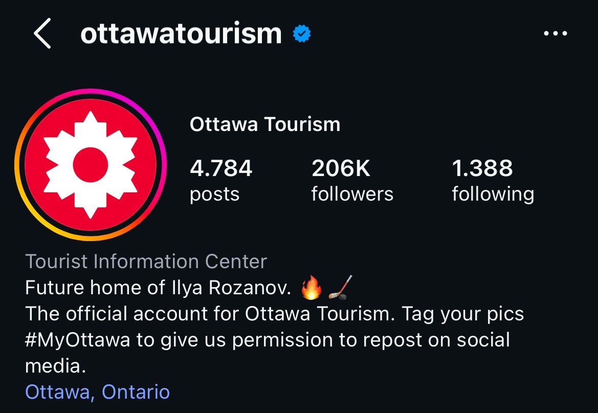HeatedRivalryBR's tweet photo. "Futuro lar de Ilya Rozanov" 🥹

A conta oficial do turismo de Ottawa alterou sua biografia no Instagram. ❤️ https://t.co/Zwyoh9ITkP