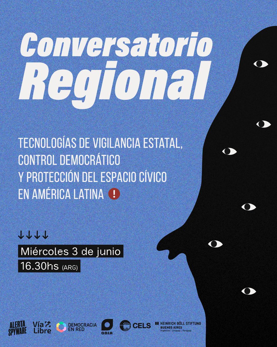 FViaLibre's tweet photo. ¿Cuáles son las tendencias más preocupantes sobre tecnologías de vigilancia en América Latina? 🔍

Desde @CELS_Argentina, @ODIAasoc, @fundacionDER y @FViaLibre  invitamos al Conversatorio Regional junto a invitados internacionales. 

👇 https://t.co/1d0cOGVC5e