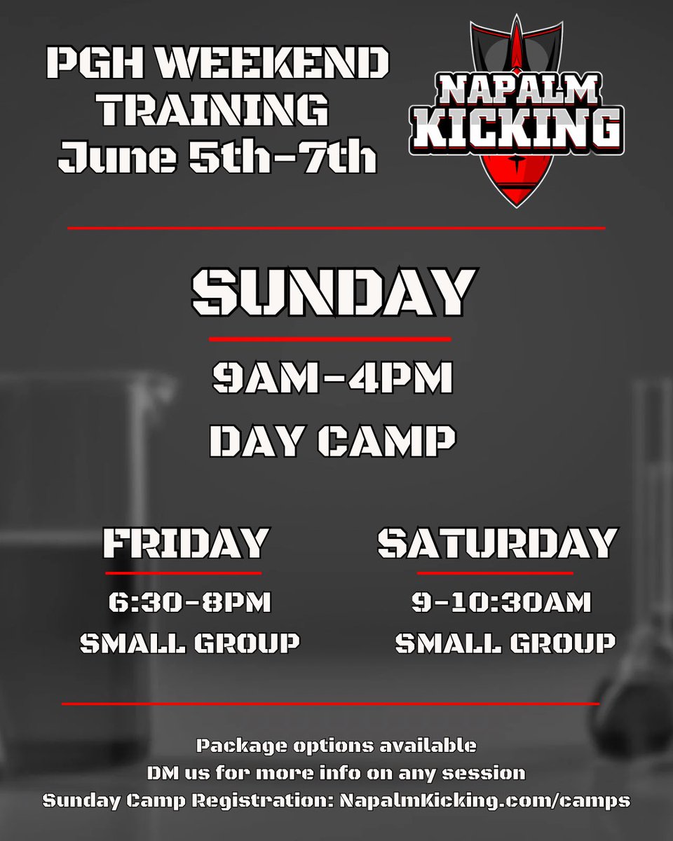 Napalm_Kicking's tweet photo. Spots are filling up fast for Pittsburgh this weekend! 🔜
DM me for more info or visit https://t.co/oXhRUhRkHb for info about our first ever day camp on Sunday!
#DropBombs https://t.co/7jGhwrmPms