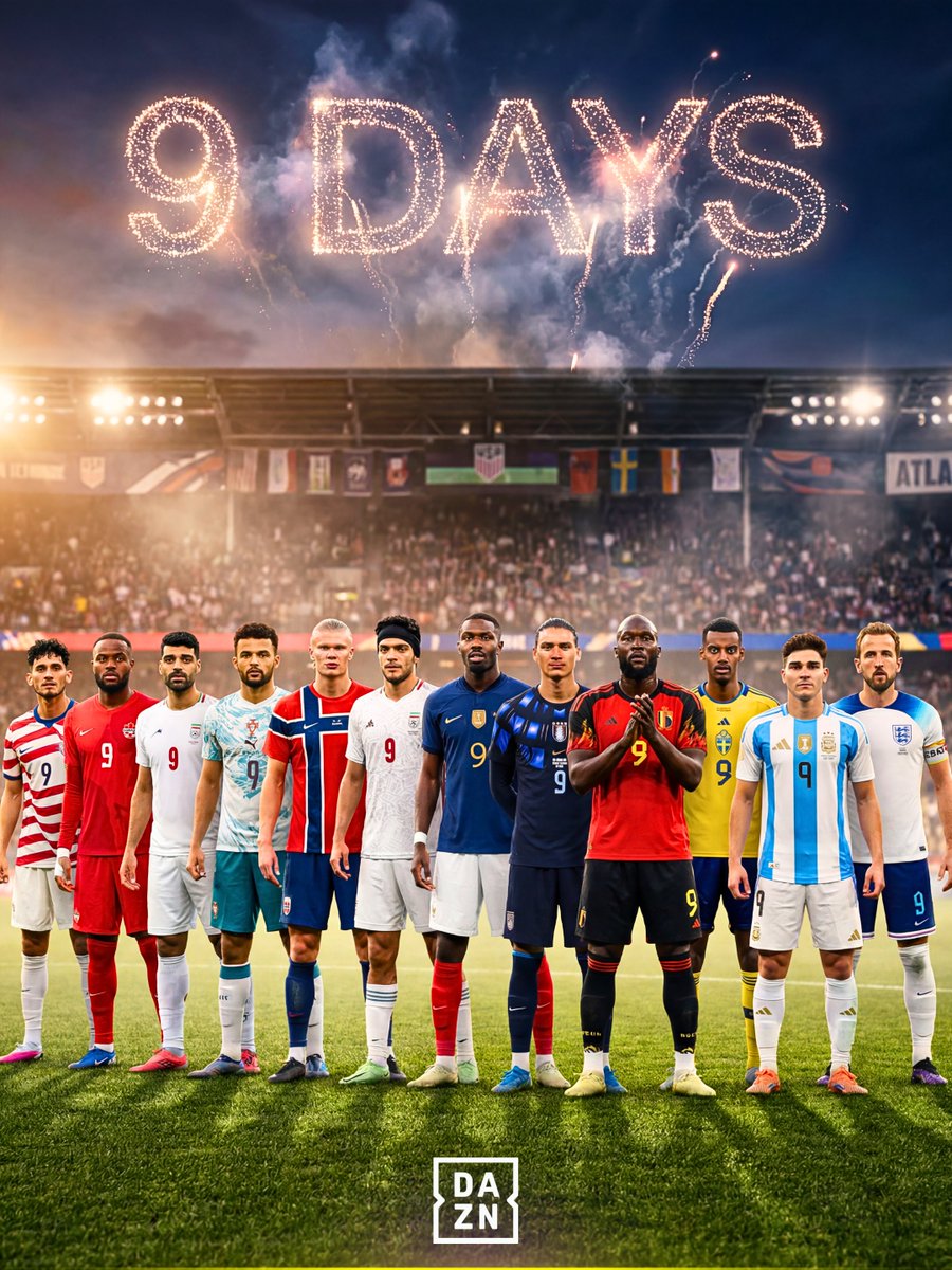 DAZNFootball's tweet photo. Just 9️⃣ DAYS until the start of the 2026 FIFA World Cup 🤩

#FIFAWorldCup | #WorldCup https://t.co/8S0gVsti6W
