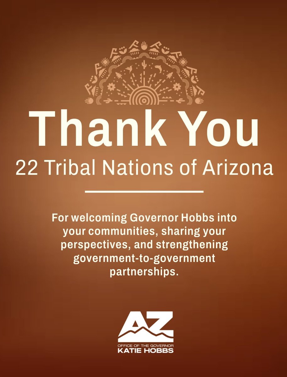 GovernorHobbs's tweet photo. History made. l am proud to be the first Arizona Governor to visit all 22 Tribes in Arizona. True government-to-government partnerships start with showing up, listening, and working hand in hand to deliver on the Arizona Promise. https://t.co/OxzfT8kFIk