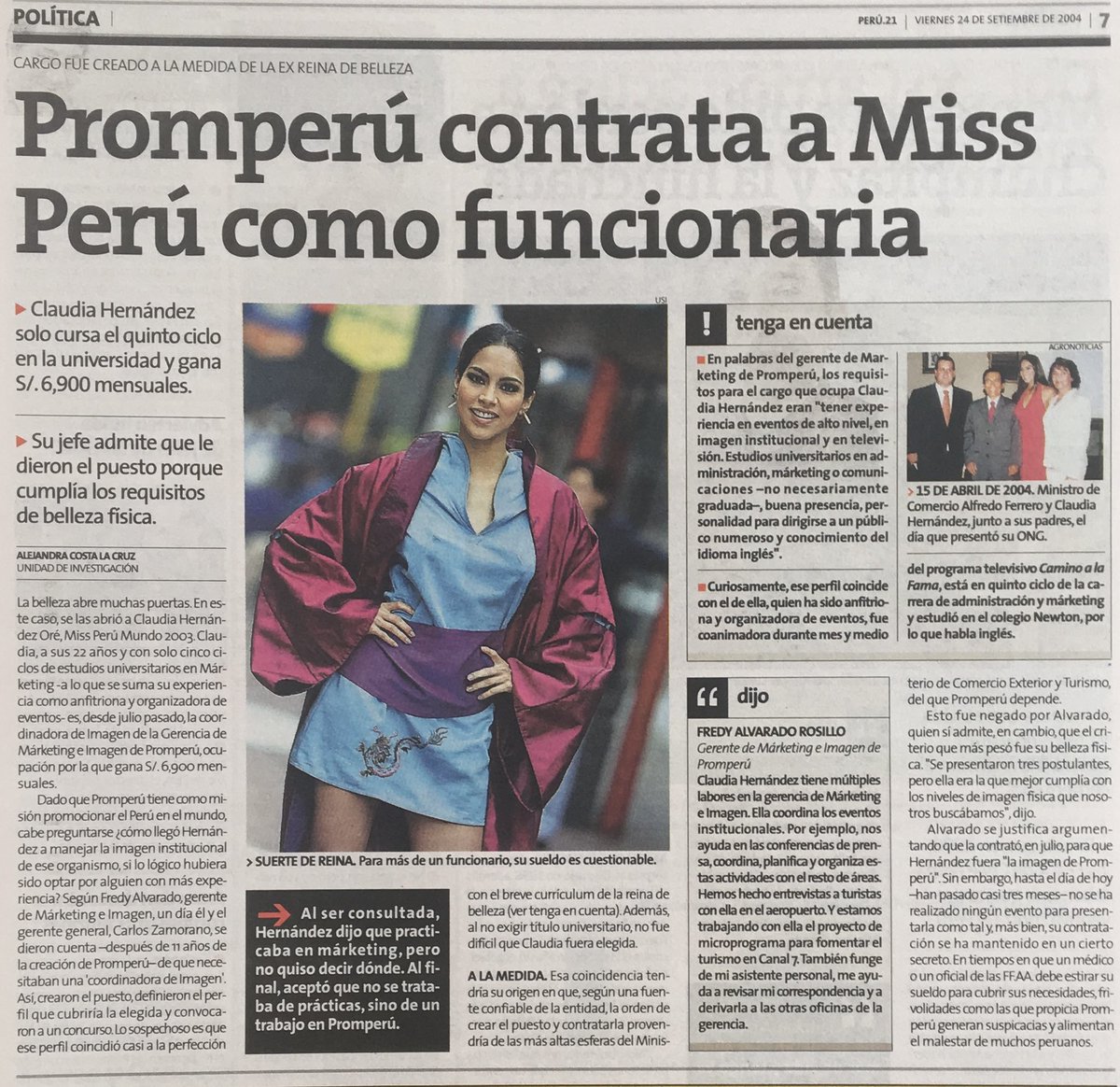 hurgamemoriaPE's tweet photo. No seas sinvergüenza @claudia_mho. Nunca fuiste antifujimorista.  Tu ADN es fujimorista desde que aprovechaste hace más de 20 años tu relación con el entonces ministro @alfredoferrerod, otro lamesuelas del fujimorismo, para hacerte de un puestazo en PROMPERU con solo tres ciclos de universidad.