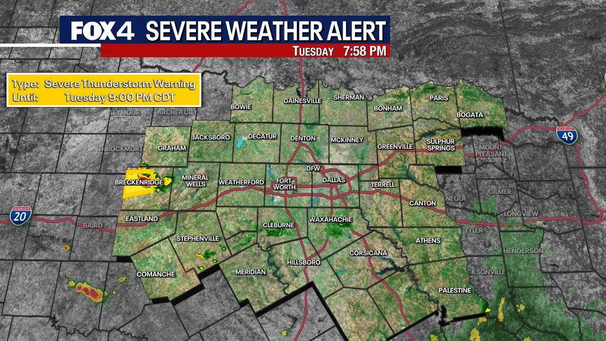 Fox4Weather's tweet photo. A Severe Thunderstorm Warning has been issued for parts of the Fox 4 Weather viewing area. #fox4weather https://t.co/IYTn0AEebK
