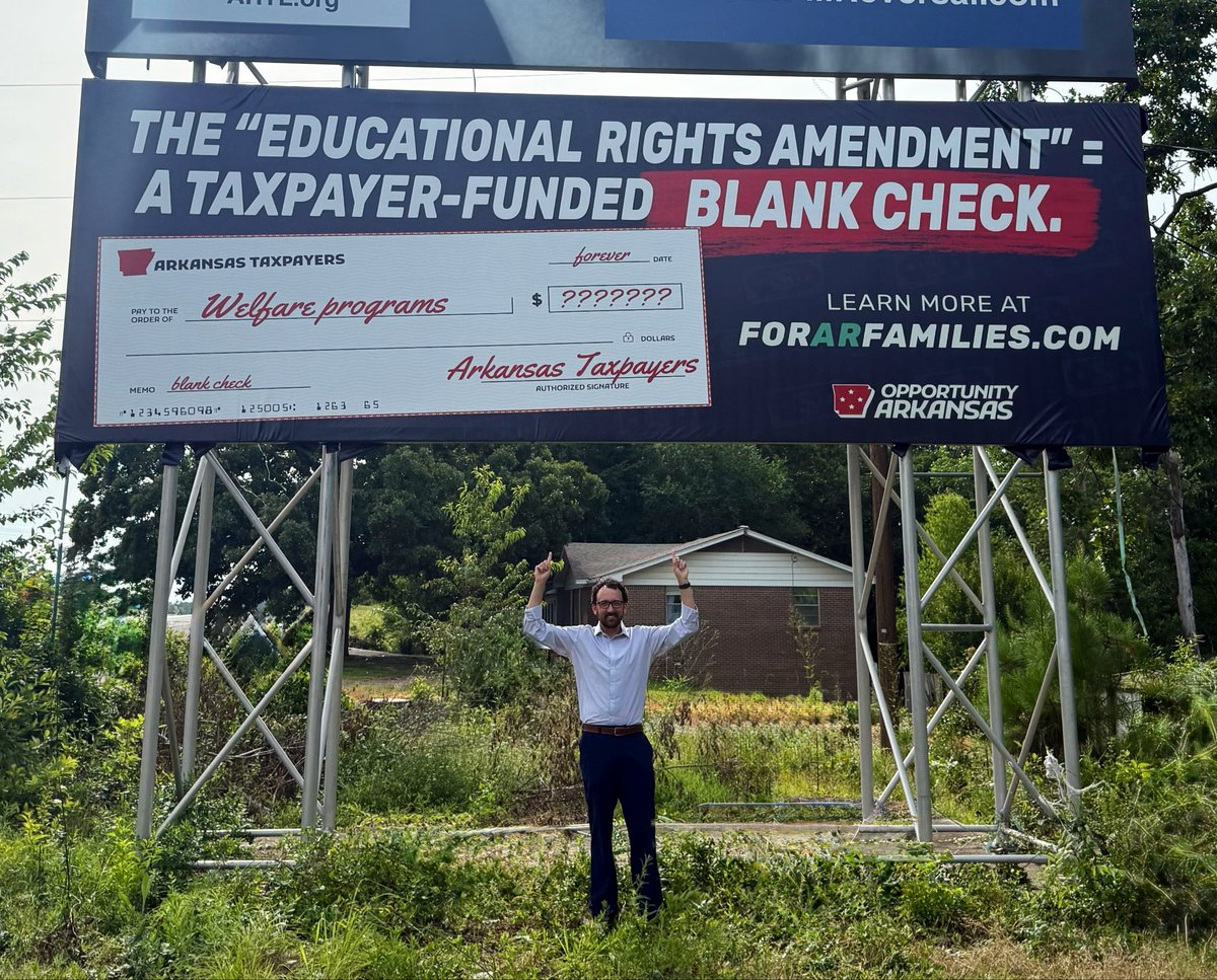 nhhorton's tweet photo. 💸 The ERA is a BLANK CHECK! 💸

Thanks to a generous, concerned Arkansan who donated this billboard outside of Conway to spread the TRUTH about this teacher union power grab.

Learn more 👉 https://t.co/GFnQvO18Ir https://t.co/Wq9WjQAlLE