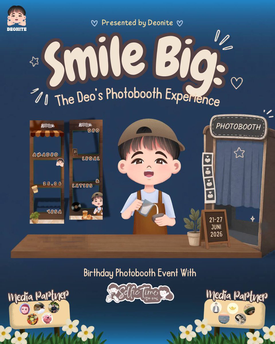 notrealcactuss's tweet photo. Smile Big: The Deo's Photobooth Experience Presented by #DEONITE

Birthday Photobooth Event by @deon1te &amp; @notrealcactus 
📍 Selfietime @selfietimeid
📅 21–27 Juni 2026

Tag @notrealcactus (X) and use our hashtag #Deo21LegalAndLattes https://t.co/GErvVob9i4