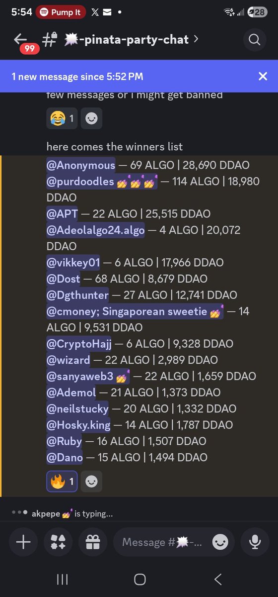 Shaelstrom's tweet photo. Another day another dollar. 🤑

Just won 69A (Nice) and 28,690 $DDAO (Double Nice) bonking @AlgoKnitter Pinata in the @Donkey_DAO discord.🪅

Best project on Algo. Change my mind. 

Thanks for everything you do @Its_Ha_Dost 

If you aren't in this project yet wyd?

#Algofam
$ALGO https://t.co/gjhDEc5QUY