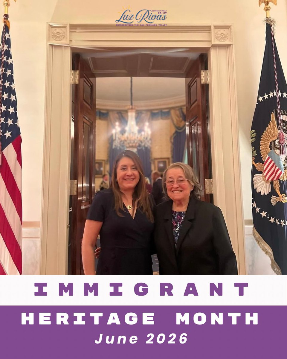 RepLuzRivas's tweet photo. June is Immigrant Heritage Month!

As the daughter of immigrants, I have seen the resilience and sacrifices my mom made to create a better life for my sister and me in the San Fernando Valley.

We honor all the stories, cultures, and contributions of immigrants who have shaped CA-29 and communities across the country. 

I will continue working to protect our immigrants and ensure that every family has the opportunity to achieve the American Dream.