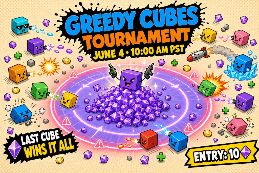 GoGalaGames's tweet photo. GREEDY CUBES TOURNAMENT

June 4th at 10:30 AM PST

• Mode: Tournament 
• Entry: 10 💎 Crystals
• Rules: One life. No respawns. Shrinking zone. Sudden death.
• Platform: Greedy Cubes Arena

More Info https://t.co/tINZwx6TJq

#GalaChain #GalaGames https://t.co/C6EGVsaeYM